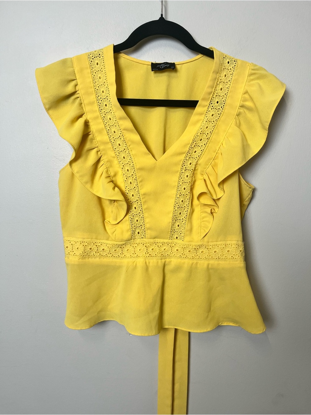 Milk & Honey Bright Yellow Ruffle V-Neck Womens Top